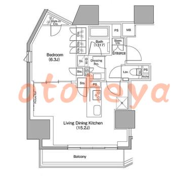 グランドピアノ可の賃貸物件 1 LDK 33万円の図面１