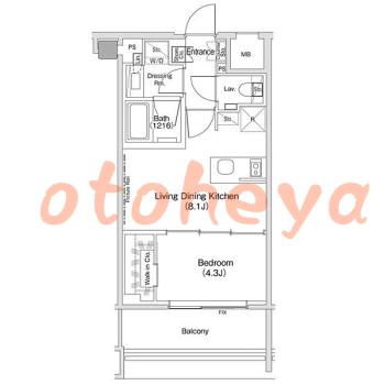 楽器可の賃貸物件 1 LDK 21.5万円の図面１