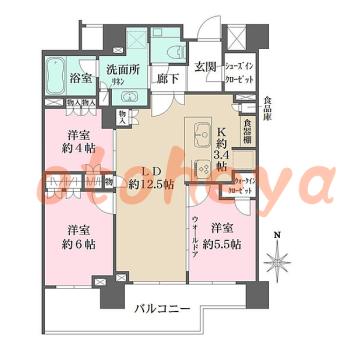 楽器可の賃貸物件 3 LDK 60万円の図面１