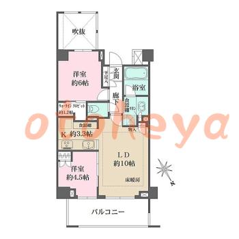 楽器可の賃貸物件 2 LDK 32万円の図面１