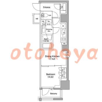 楽器可の賃貸物件 1 DK 15.2万円の図面１