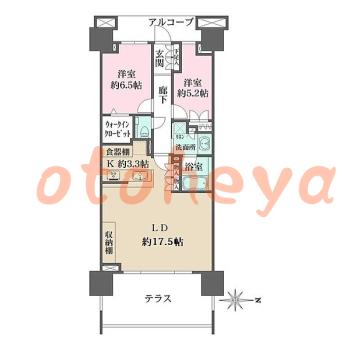 防音室のある楽器可 賃貸物件 2 LDK 29.2万円の図面１