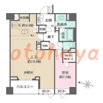 楽器可の賃貸物件 1 LDK 57万円の図面１