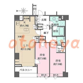 楽器可の賃貸物件 2 LDK 48万円の図面１