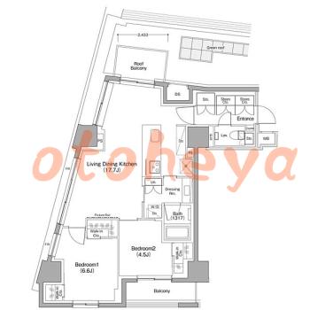 防音室のある楽器可 賃貸物件 2 LDK 43.5万円の図面１