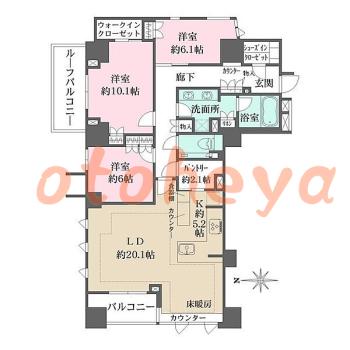 防音室のある楽器可 賃貸物件 3 LDK 98万円の図面１