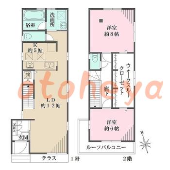 防音室のある楽器可 賃貸物件 2 LDK 29万円の図面１