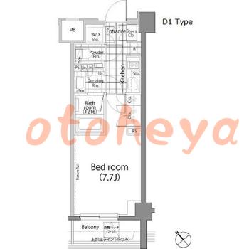 楽器可の賃貸物件 1 K 15万円の図面１