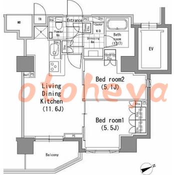 楽器可の賃貸物件 2 LDK 30万円の図面１