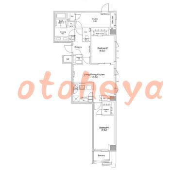 防音室のある楽器可 賃貸物件 2 SLDK 46万円の図面１