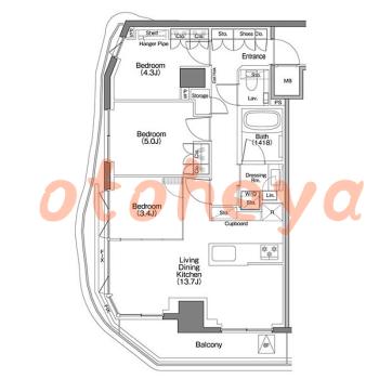 グランドピアノ可の賃貸物件 3 LDK 42万円の図面１
