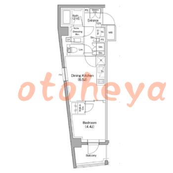 楽器可の賃貸物件 1 DK 12.8万円の図面１