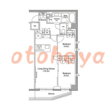 楽器可の賃貸物件 2 LDK 28万円の図面１