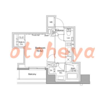 楽器可の賃貸物件 1 K 14万円の図面１