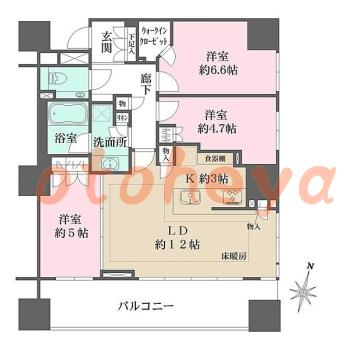 防音室のある楽器可 賃貸物件 3 LDK 29万円の図面１