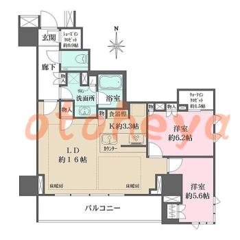 防音室のある楽器可 賃貸物件 2 LDK 44万円の図面１