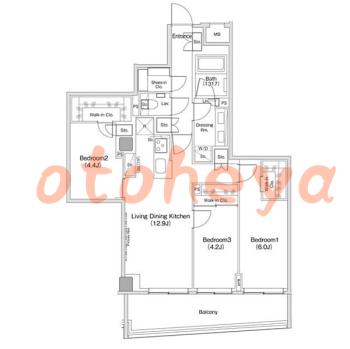 楽器可の賃貸物件 3 LDK 45.7万円の図面１