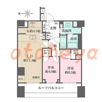 楽器可の賃貸物件 2 LDK 48万円の図面１