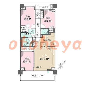 防音室のある楽器可 賃貸物件 3 LDK 29万円の図面１