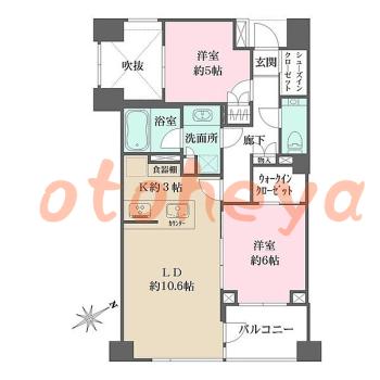 楽器可の賃貸物件 2 LDK 35万円の図面１