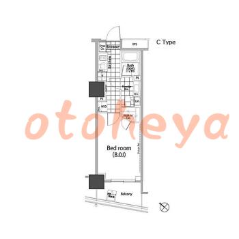 物件 1 K 15.4万円の図面１