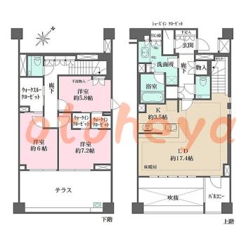 楽器可の賃貸物件 3 LDK 55万円の図面１