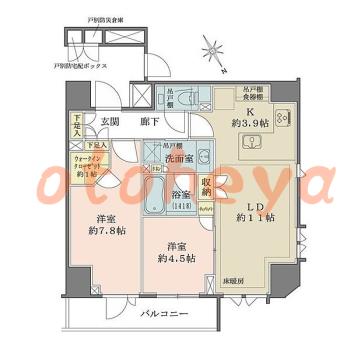 防音室のある楽器可 賃貸物件 2 LDK 42.5万円の図面１