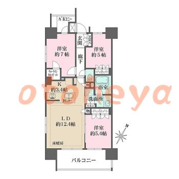 防音室のある楽器可 賃貸物件 3 LDK 26万円の図面１