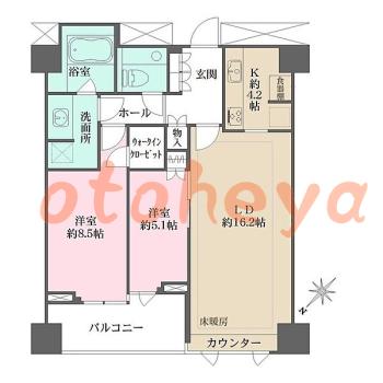 防音室のある楽器可 賃貸物件 2 LDK 52万円の図面１