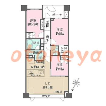 グランドピアノ可の賃貸物件 3 LDK 23.9万円の図面１