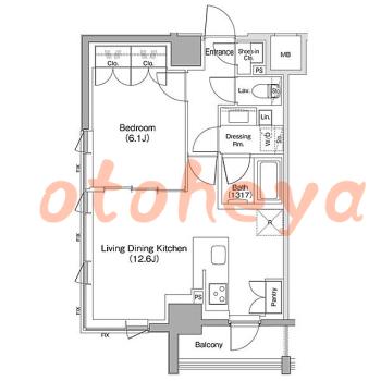 グランドピアノ可の賃貸物件 1 LDK 20.5万円の図面１