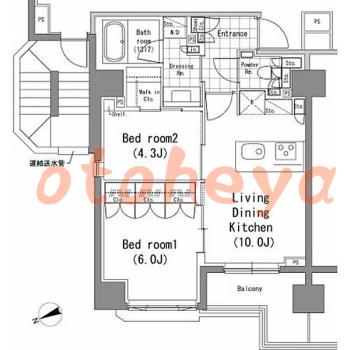 楽器可の賃貸物件 2 LDK 33万円の図面１