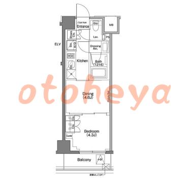 楽器可の賃貸物件 1 DK 17万円の図面１