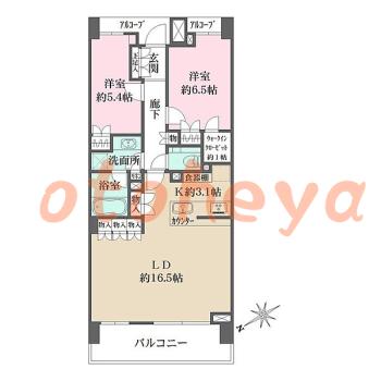 楽器可の賃貸物件 2 LDK 29万円の図面１