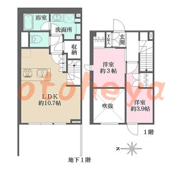 楽器可の賃貸物件 2 LDK 31.5万円の図面１