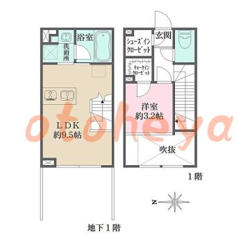 楽器可の賃貸物件 1 LDK 18.8万円の図面１