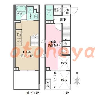 楽器可の賃貸物件 1 LDK 21.4万円の図面１