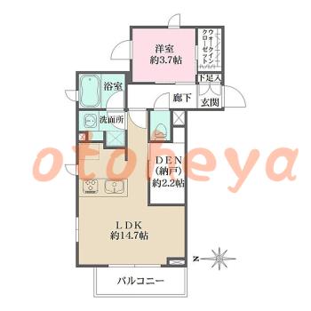 楽器可の賃貸物件 1 LDK 25.5万円の図面１