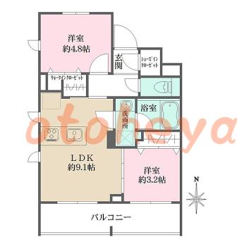 グランドピアノ可の賃貸物件 2 LDK 26.7万円の図面１