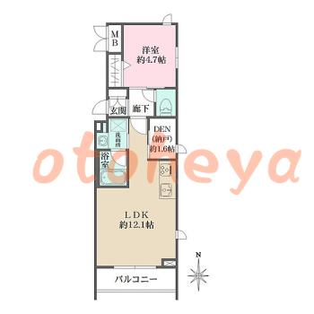 楽器可の賃貸物件 1 LDK 26.2万円の図面１