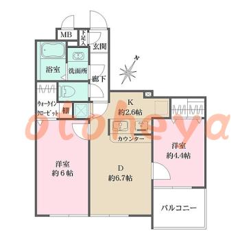 防音室のある楽器可 賃貸物件 2 DK 16.3万円の図面１