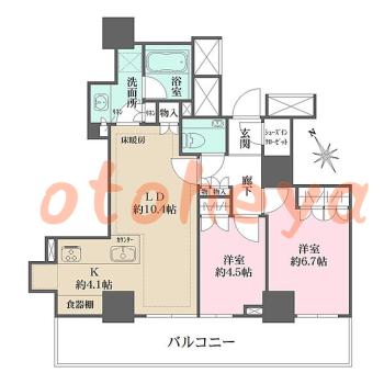 防音室のある楽器可 賃貸物件 2 LDK 39万円の図面１