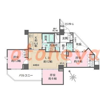 防音室のある楽器可 賃貸物件 3 LDK 38万円の図面１