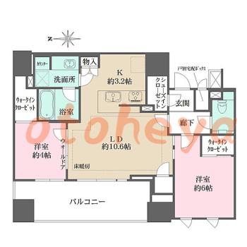 楽器可の賃貸物件 2 LDK 33万円の図面１
