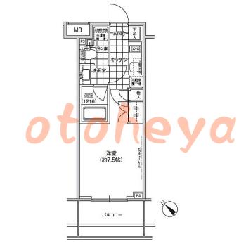 防音室のある楽器可 賃貸物件 1 K 13万円の図面１