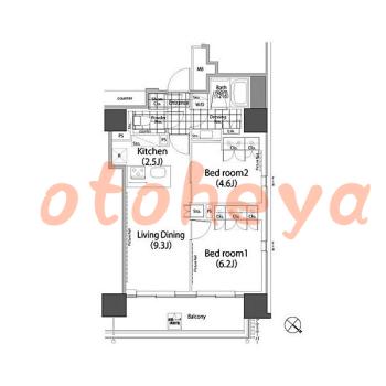 防音室のある楽器可 賃貸物件 2 LDK 33.9万円の図面１