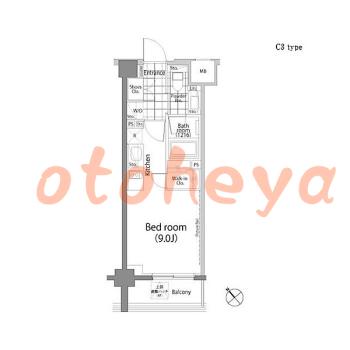 楽器可の賃貸物件 1 R 16万円の図面１