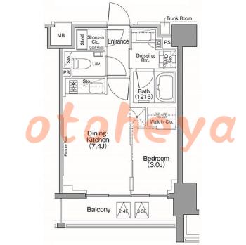 楽器可の賃貸物件 1 DK 21.3万円の図面１