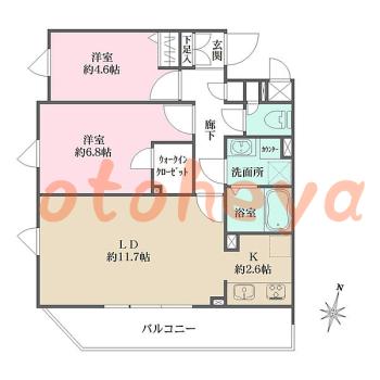 防音室のある楽器可 賃貸物件 2 LDK 23.7万円の図面１