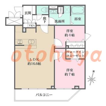防音室のある楽器可 賃貸物件 2 LDK 23.7万円の図面１